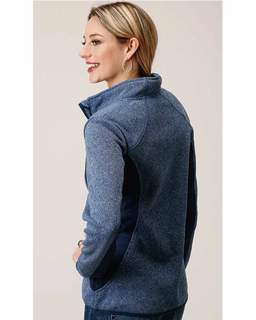 Clothing * | Roper Women'S Blue Bonded Fleece Zip Jacket Discount