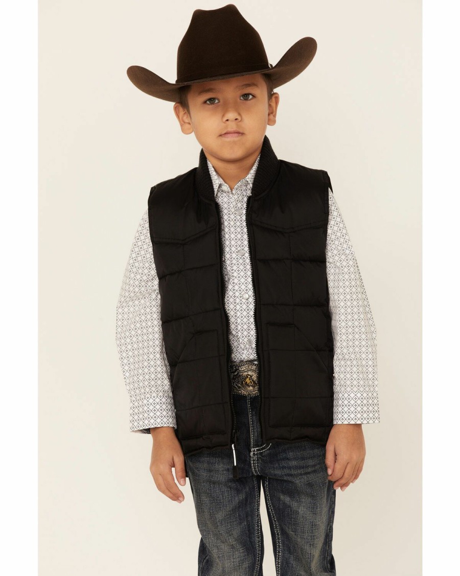 Clothing * | Roper Boys' Black Rangewear Quilted Down Vest Outlet