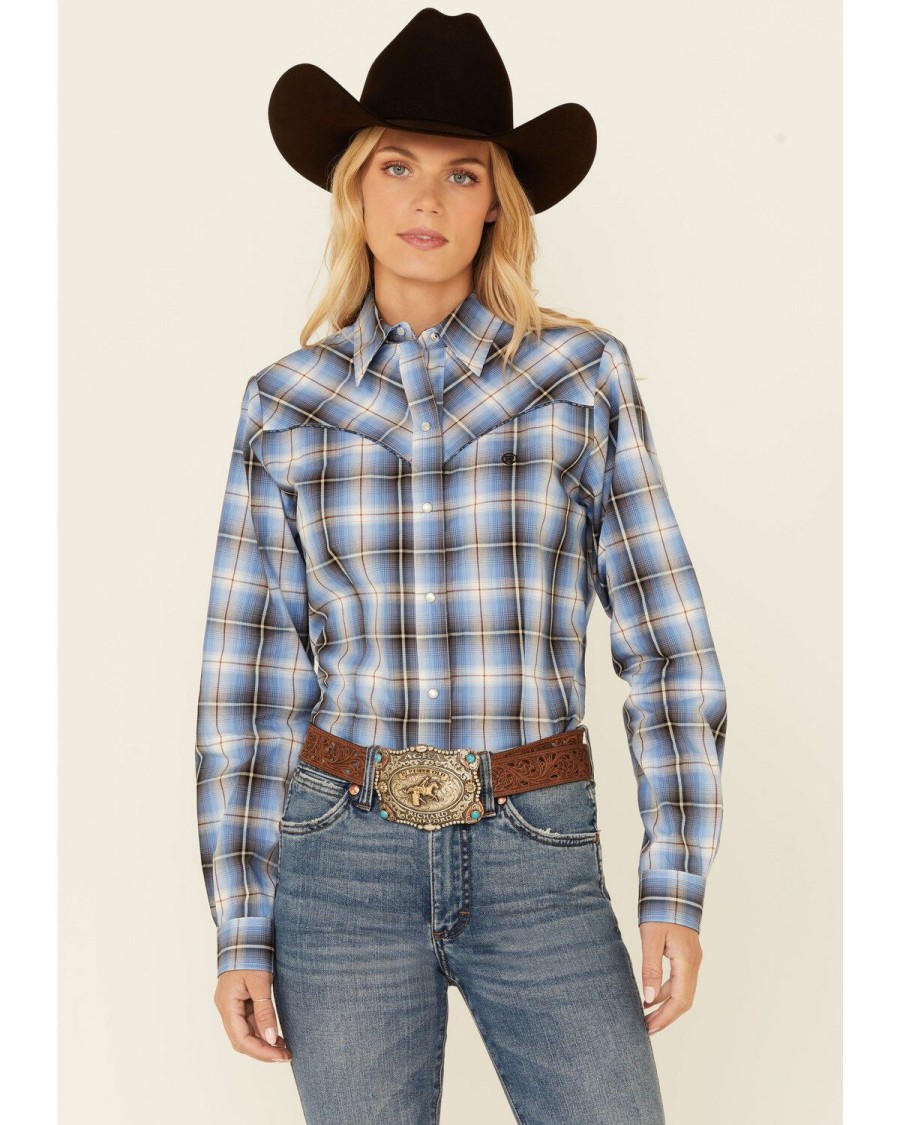 Clothing * | Roper Women'S Ombre Plaid Long Sleeve Snap Western Core Shirt Limited Edition