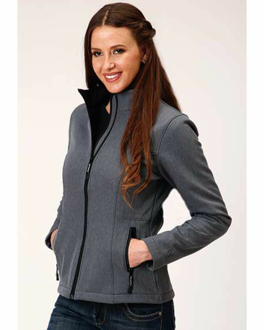 Clothing * | Roper Women'S Grey Softshell Fleece Lined Jacket Plus Discount