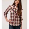 Clothing * | Roper Women'S Red & Charcoal Dobby Plaid Long Sleeve Snap Western Core Shirt Plus Online