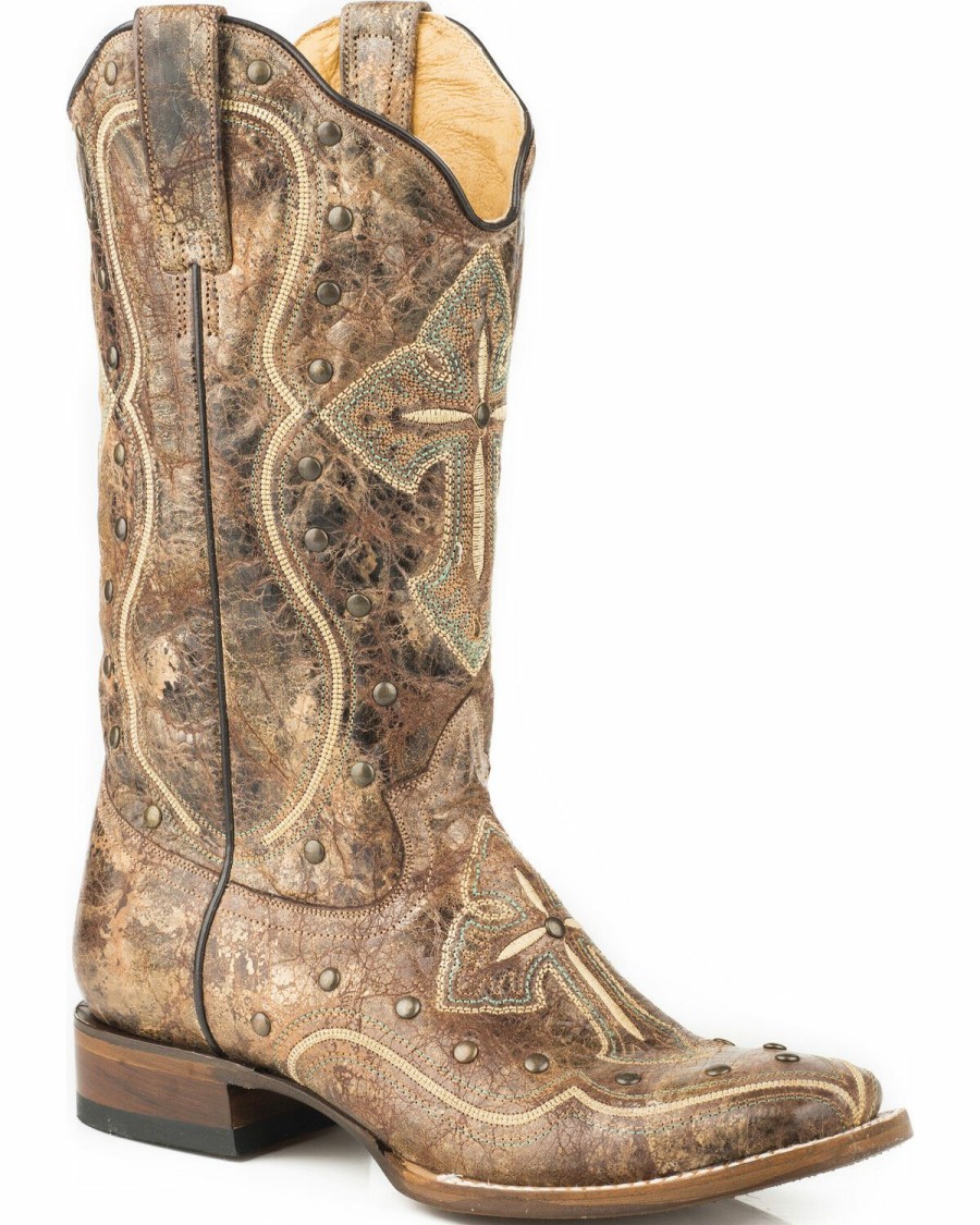 Boots * | Roper Women'S Pure Cross & Studs Cowgirl Boots Square Toe Sale