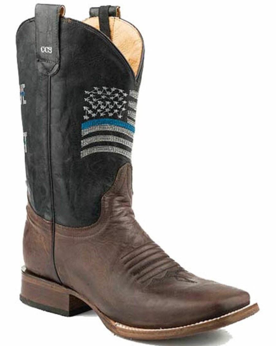 Western Boots * | Roper Men'S Thin Blue Line Western Boots Square Toe Outlet