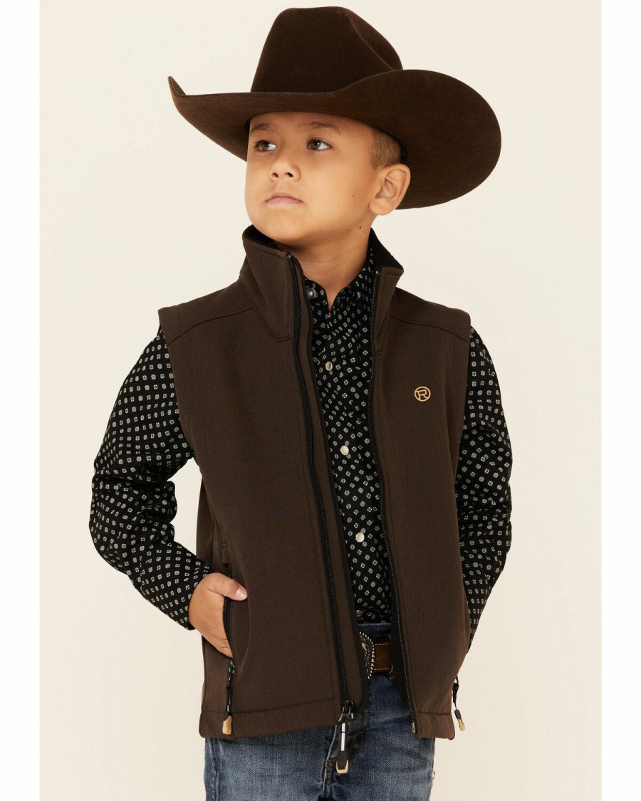 Clothing * | Roper Boys' Heather Brown Fleece Zip-Front Softshell Vest Online