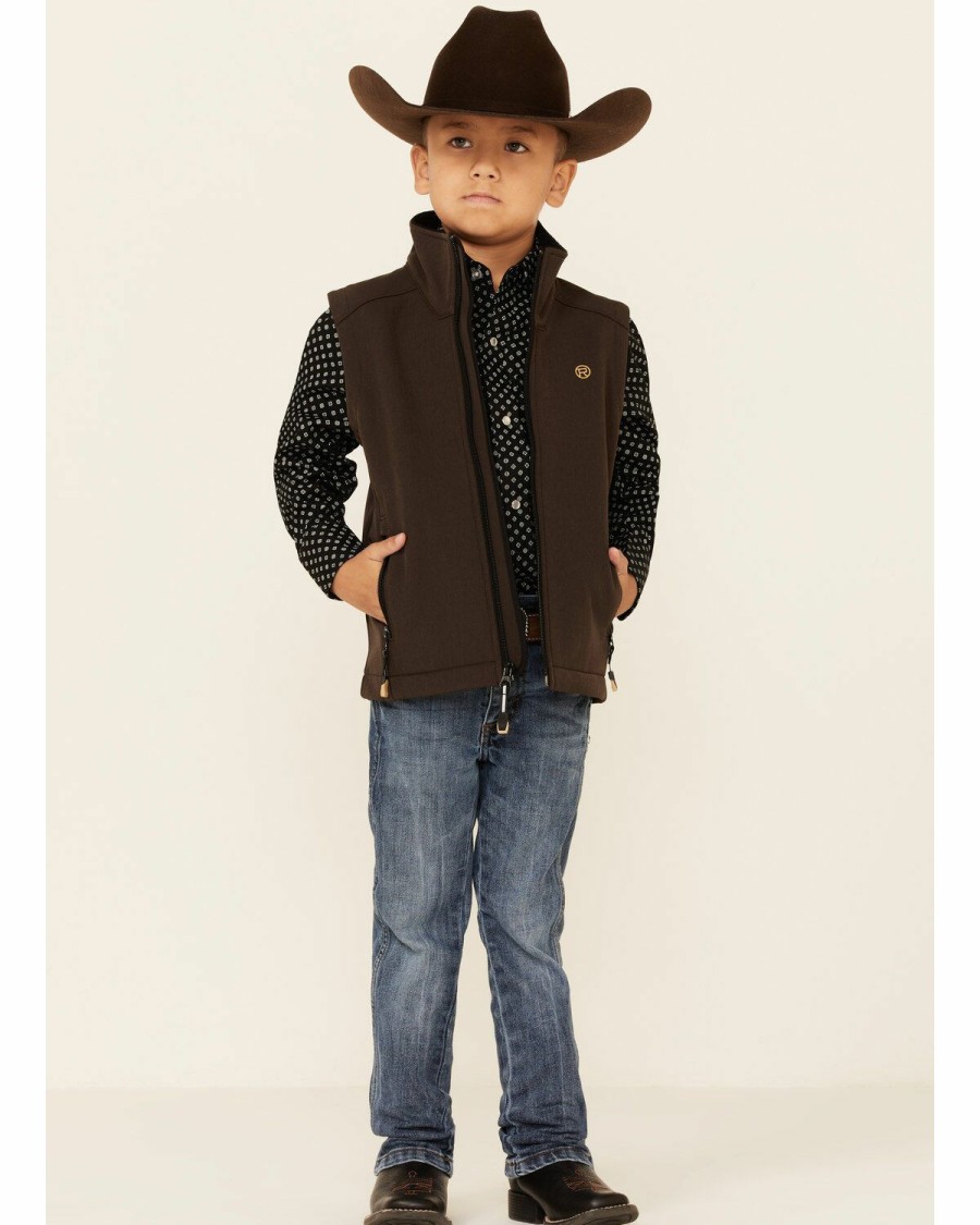 Clothing * | Roper Boys' Heather Brown Fleece Zip-Front Softshell Vest Online