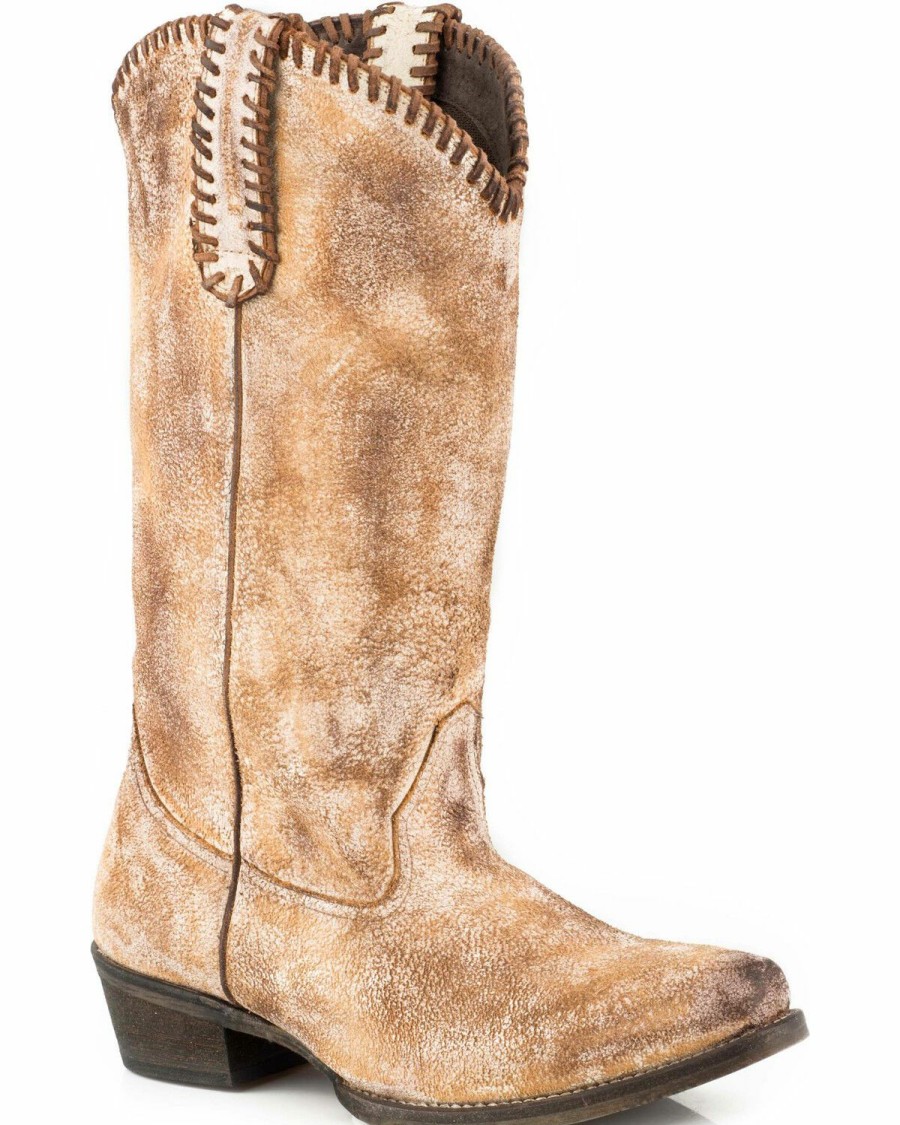 Boots * | Roper Women'S Whip It Whipstitch Distressed Leather Cowgirl Boots Snip Toe Limited Edition