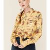 Clothing * | Roper Women'S Retro Rodeo Print Yellow Western Snap Shirt Sale