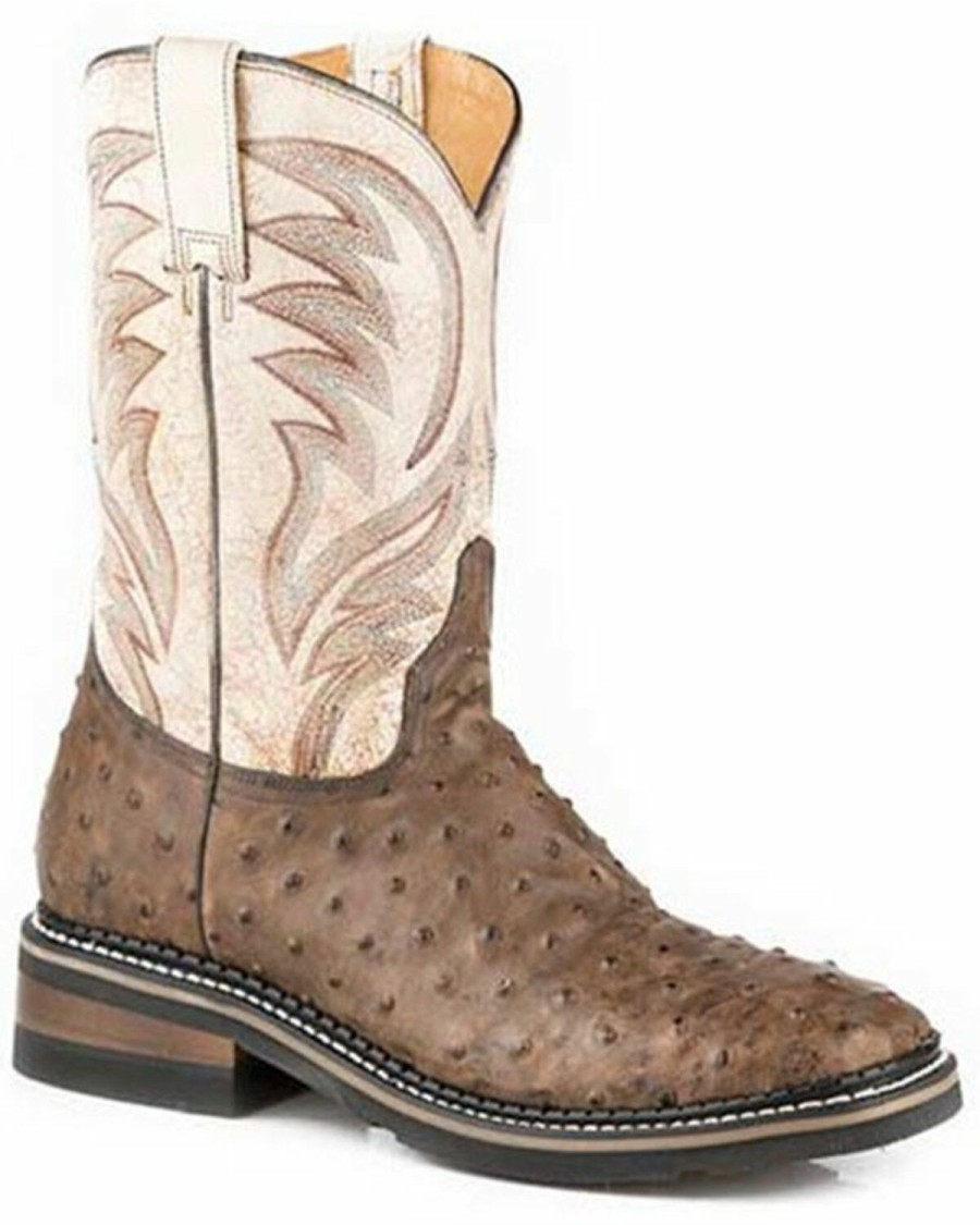 Western Boots * | Roper Men'S Diesel Ranch Exotic Ostrich Leather Western Boots Wide Square Toe Online