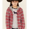 Clothing * | Roper Girls' Red Plaid Flannel Snap Hooded Shirt Jacket Sale