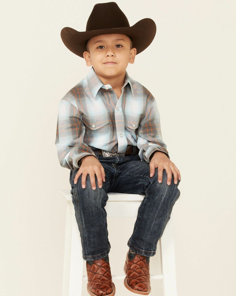 Western Shirt * | Amarillo Boys' Copper Ridge Dawn Ombre Plaid Long Sleeve Snap Western Shirt Roper Online