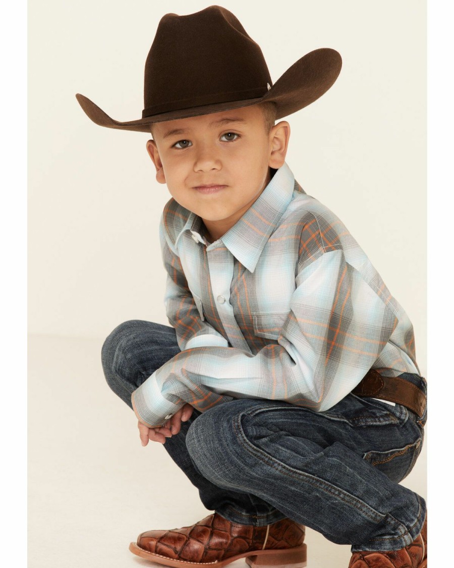 Western Shirt * | Amarillo Boys' Copper Ridge Dawn Ombre Plaid Long Sleeve Snap Western Shirt Roper Online