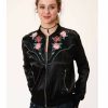 Clothing * | Roper Women'S Black Satin Floral Embroidered Bomber Jacket Sale