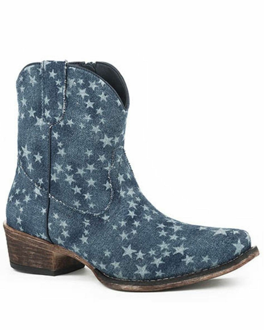 Boots * | Roper Women'S All Over Stone Wash Denim Western Booties Snip Toe Discount