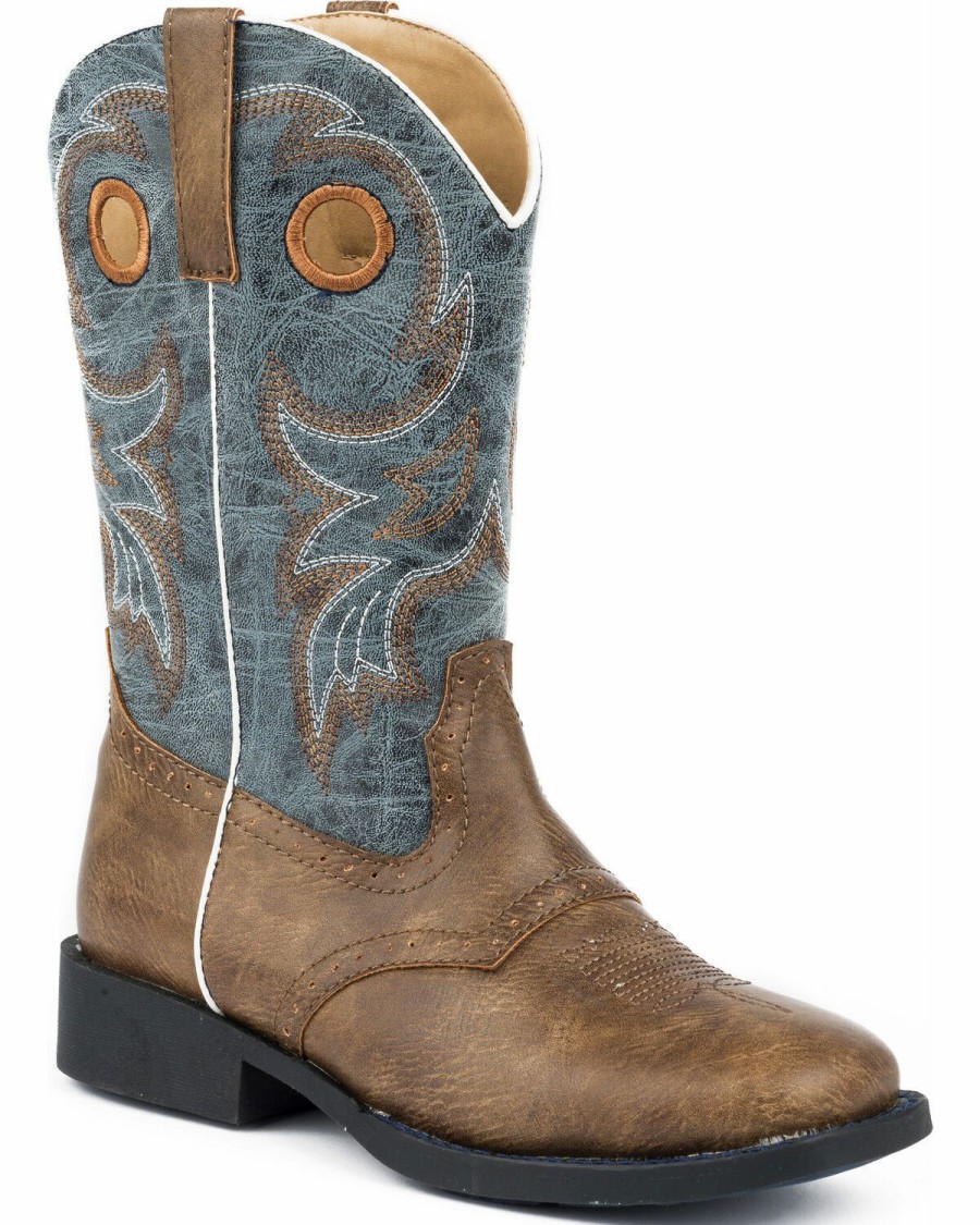 Boots * | Roper Boys' Daniel Distressed Saddle Vamp Cowboy Boots Square Toe Discount