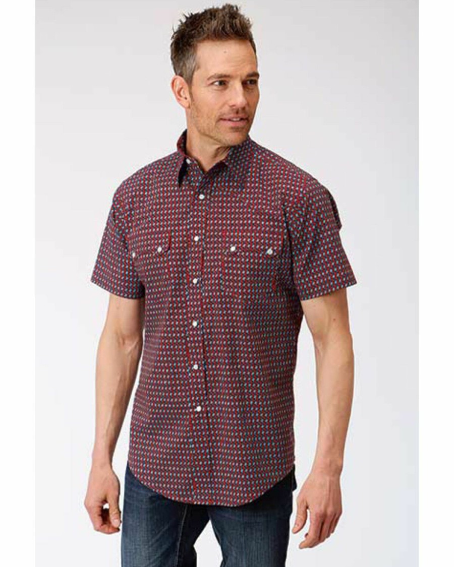 Western Shirt * | West Made Men'S Octo Geo Print Short Sleeve Western Shirt Roper Discount