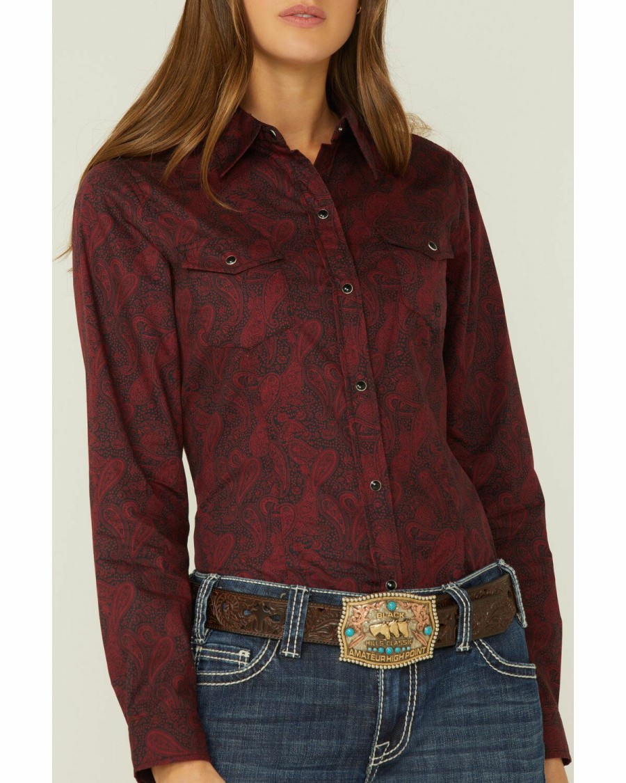 Western Shirt * | Roper Women'S Wine Paisley Snap Front Western Shirt Limited Edition