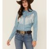 Clothing * | Roper Women'S Fringe Yoke Denim Western Snap Shirt Outlet