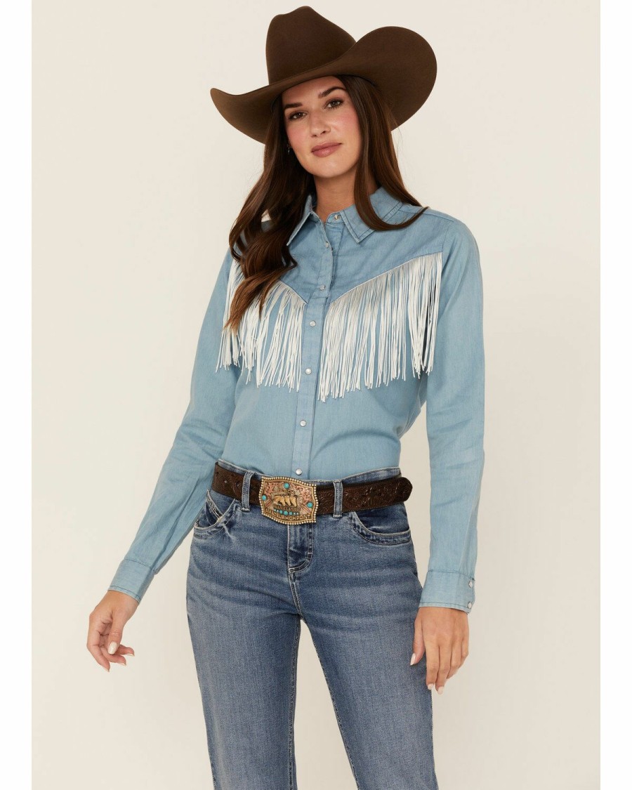 Clothing * | Roper Women'S Fringe Yoke Denim Western Snap Shirt Outlet