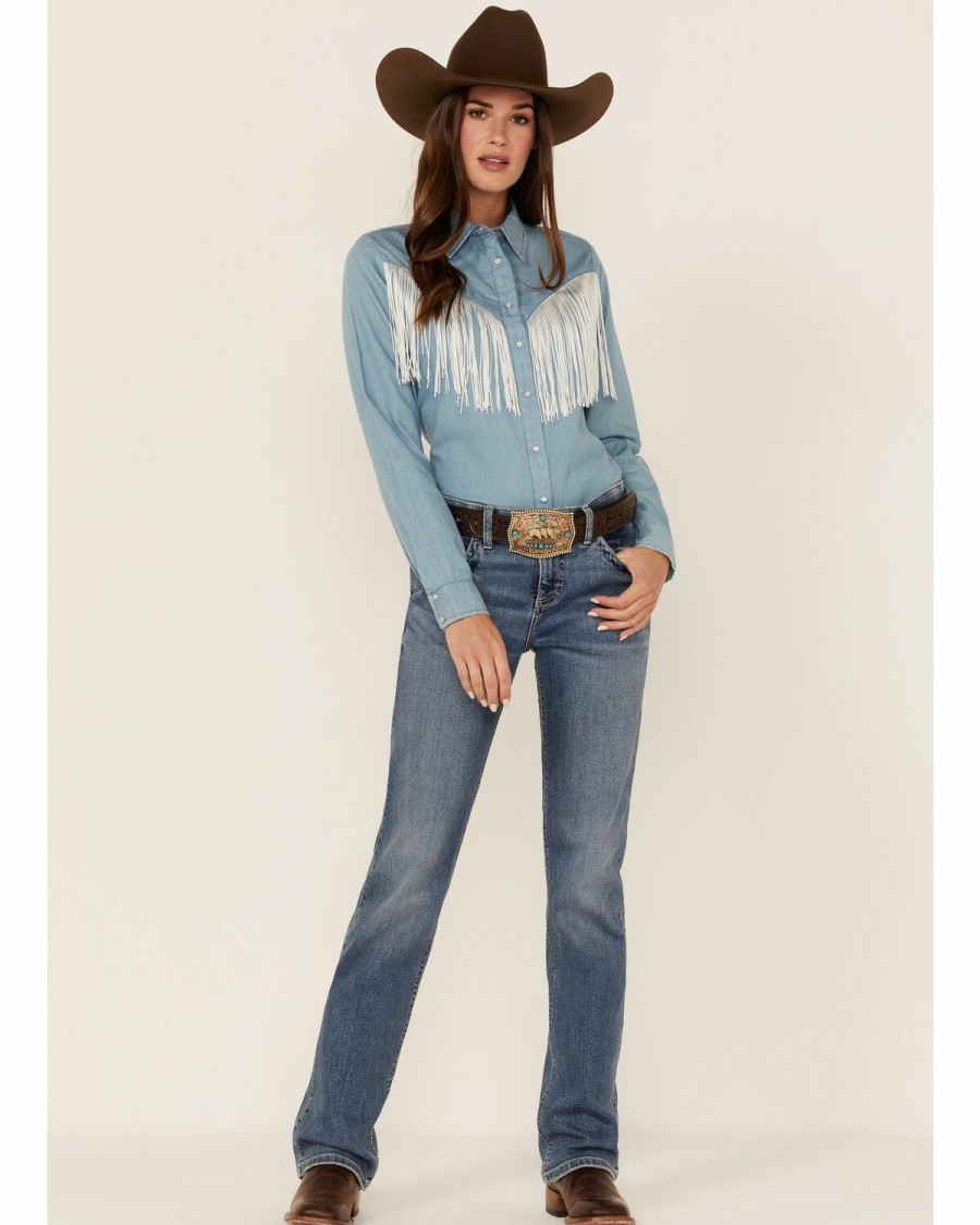 Clothing * | Roper Women'S Fringe Yoke Denim Western Snap Shirt Outlet