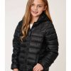 Clothing * | Roper Girls' Solid Black Crushable Parachute Zip-Front Hooded Nylon Jacket Outlet