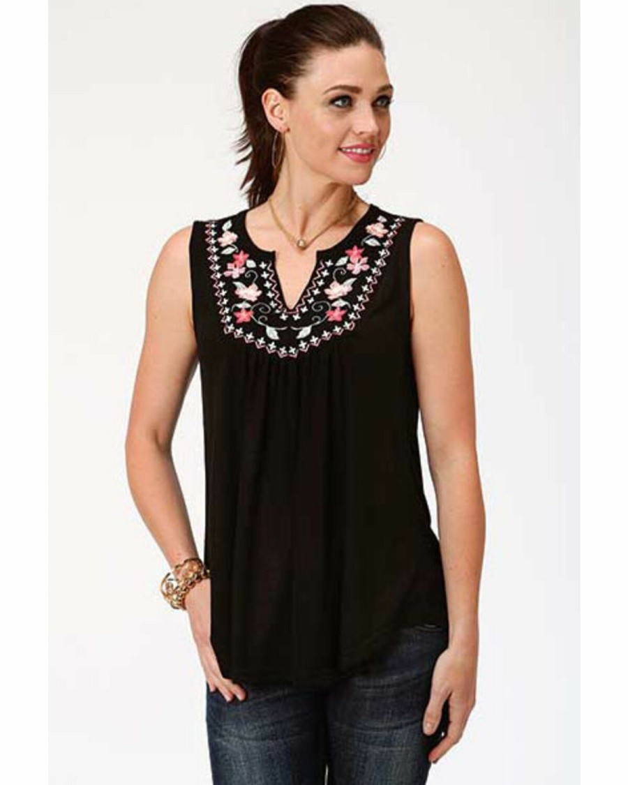 Clothing * | Studio West Women'S Embroidered Sleeveless Peasant Top Roper Limited Edition