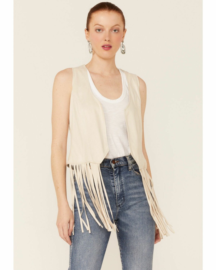 Clothing * | Roper Women'S White Faux Suede Fringe Vest Sale