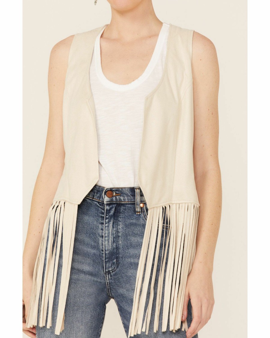 Clothing * | Roper Women'S White Faux Suede Fringe Vest Sale