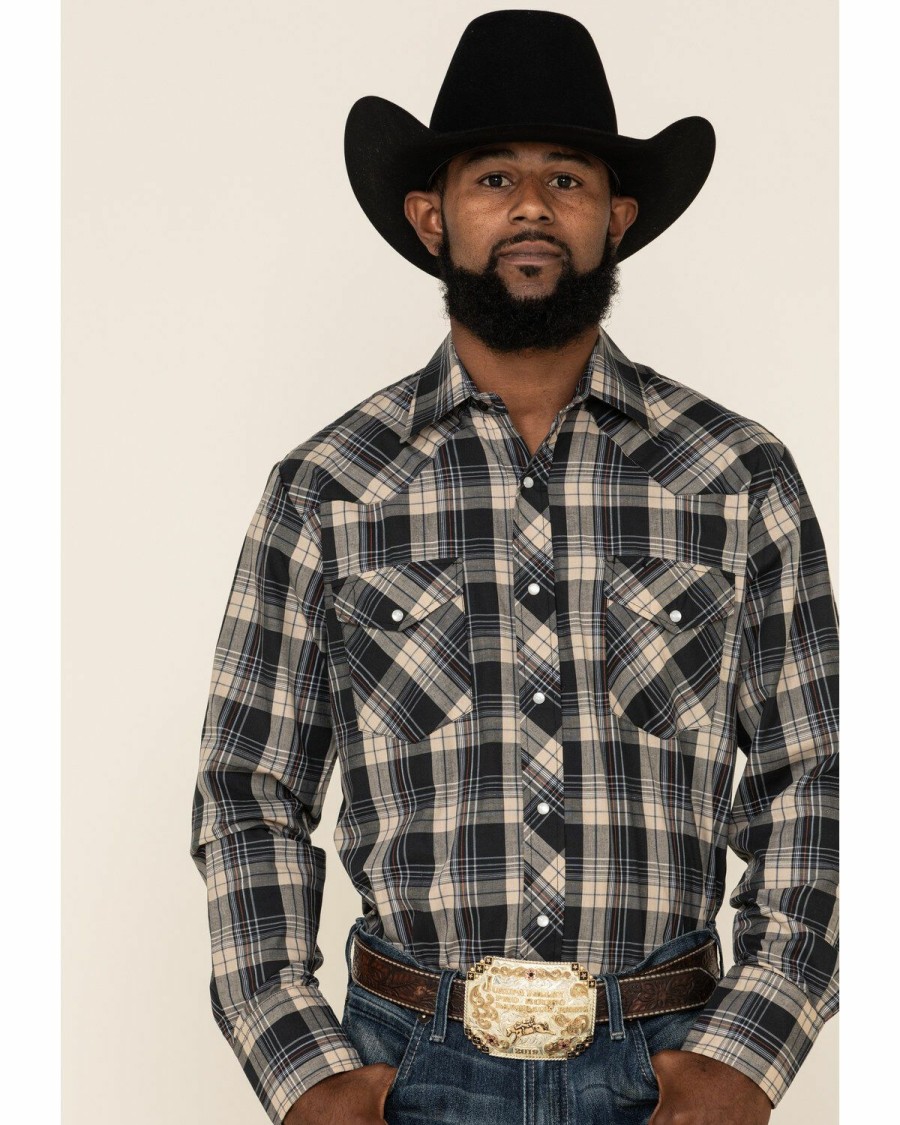 Western Shirt * | Roper Men'S Black Classic Small Plaid Long Sleeve Western Shirt Outlet