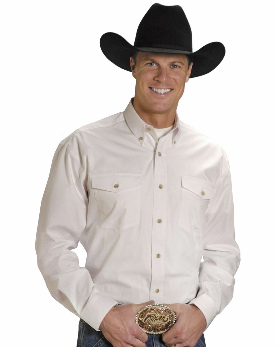 Western Shirt * | Roper Men'S Solid Poplin Long Sleeve Western Shirt Big & Tall Discount