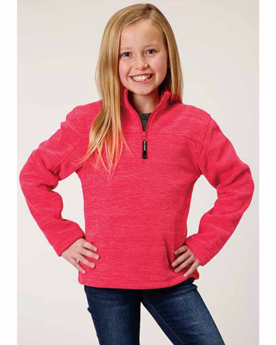 Clothing * | Roper Girls' Long Sleeve Melange Pink Microfleece Pullover Sale