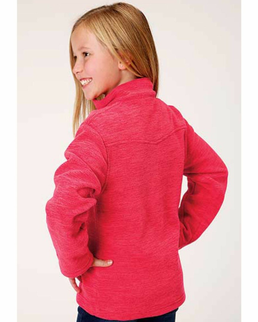 Clothing * | Roper Girls' Long Sleeve Melange Pink Microfleece Pullover Sale