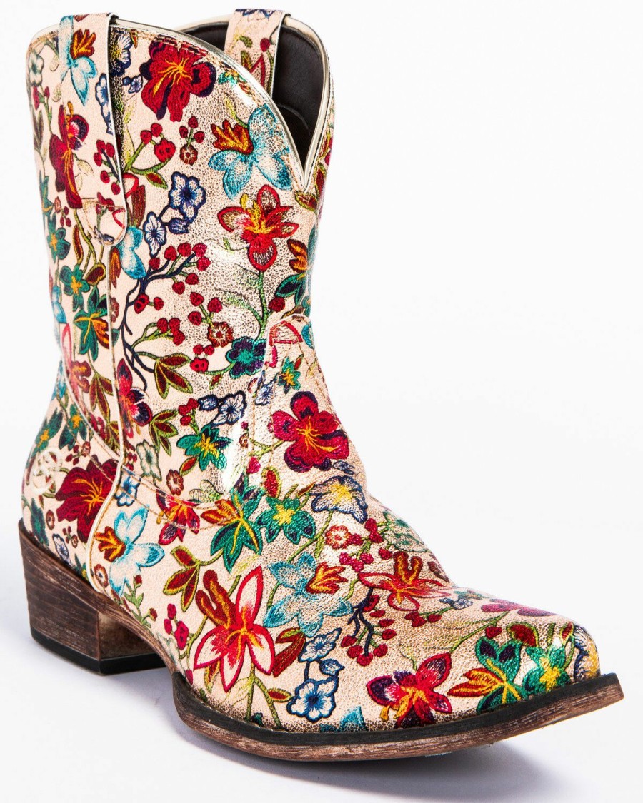 Boots * | Roper Women'S Ingrid Floral Western Booties Snip Toe Online