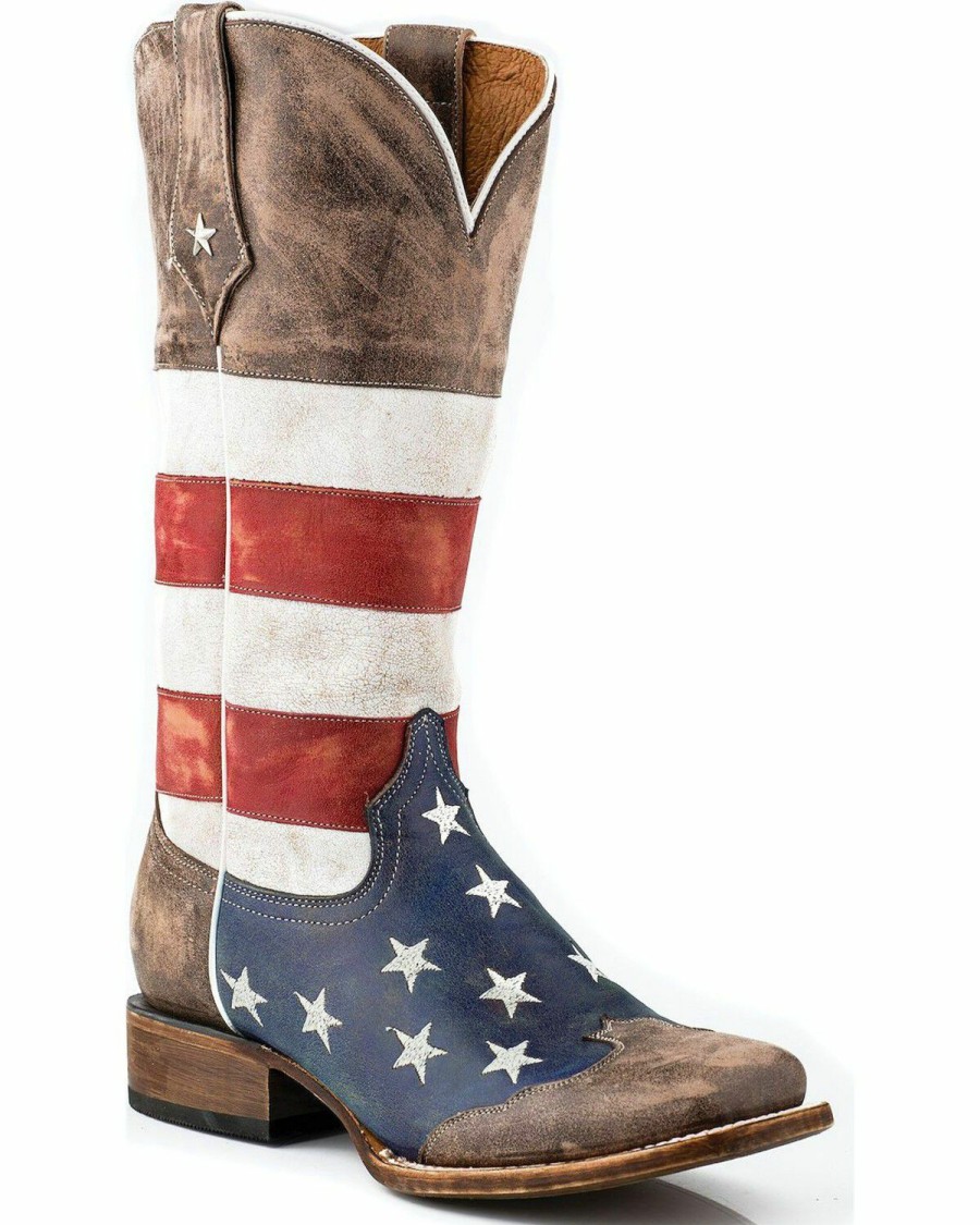 Boots * | Roper Distressed American Flag Cowgirl Boots Square Toe Sale