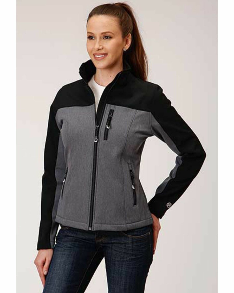 Clothing * | Roper Women'S Grey & Black Contrast Softshell Jacket Plus Discount