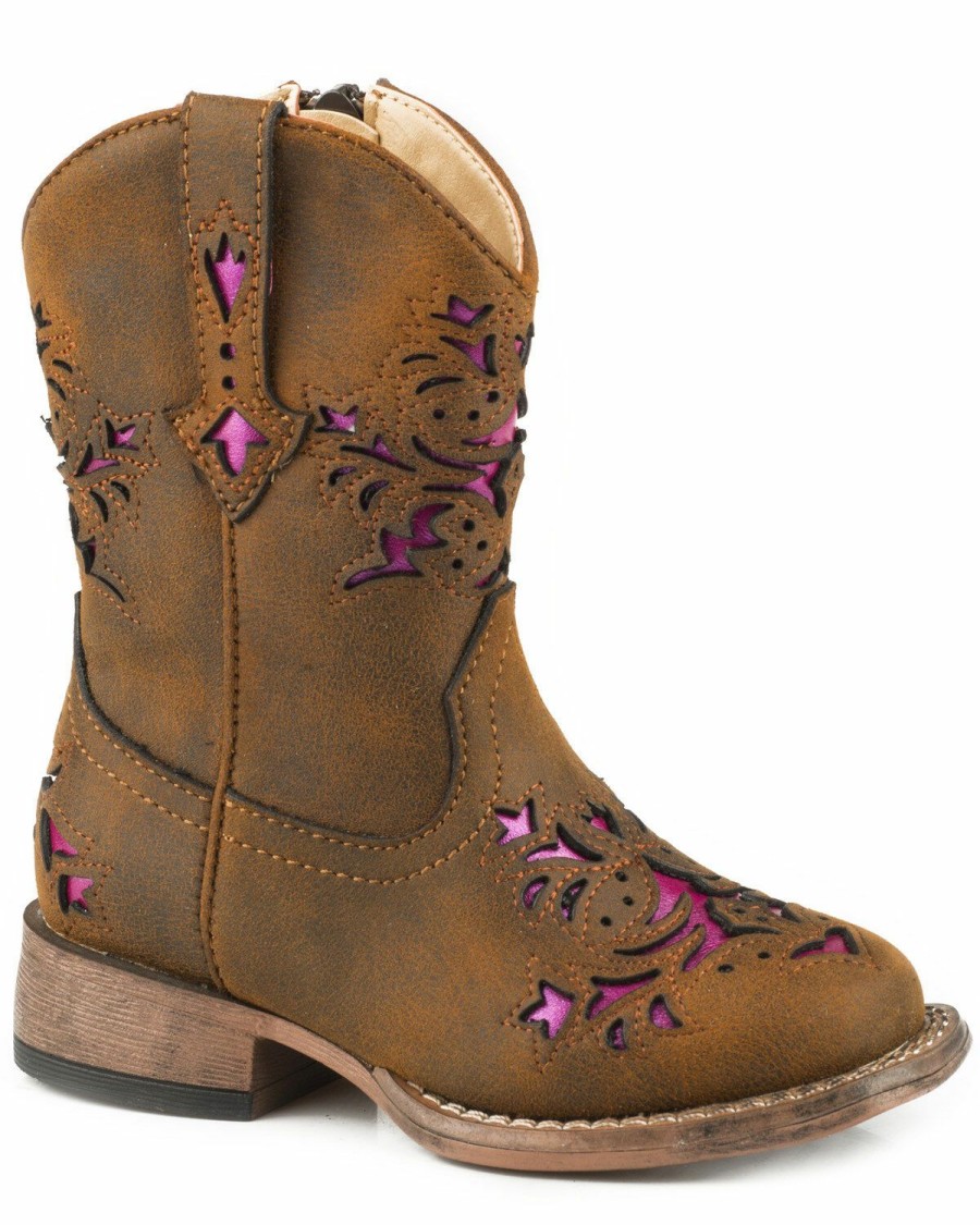 Boots * | Roper Toddler Girls' Lola Brown Metallic Underlay Cowgirl Boots Square Toe Online