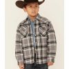 Clothing * | Roper Boys' Grey & Black Plaid Long Sleeve Snap Western Flannel Shirt Jacket Sale