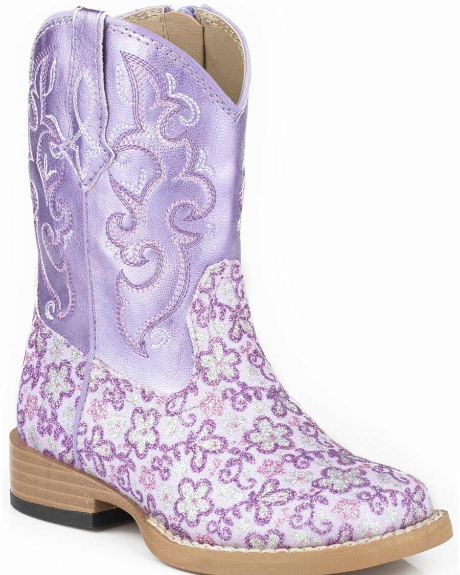 Western Boots * | Roper Infant'S Floral Glitter Square Toe Western Boots Discount