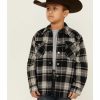 Clothing * | Roper Boys' Black & Grey Plaid Long Sleeve Snap Western Flannel Shirt Outlet