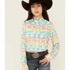 Clothing * | Roper Girls' Buffalo Southwestern Print Long Sleeve Western Snap Shirt Discount