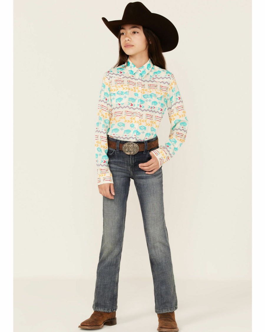 Clothing * | Roper Girls' Buffalo Southwestern Print Long Sleeve Western Snap Shirt Discount