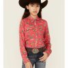 Clothing * | Roper Girls' Five Star Floral Horse Print Long Sleeve Western Snap Shirt Limited Edition