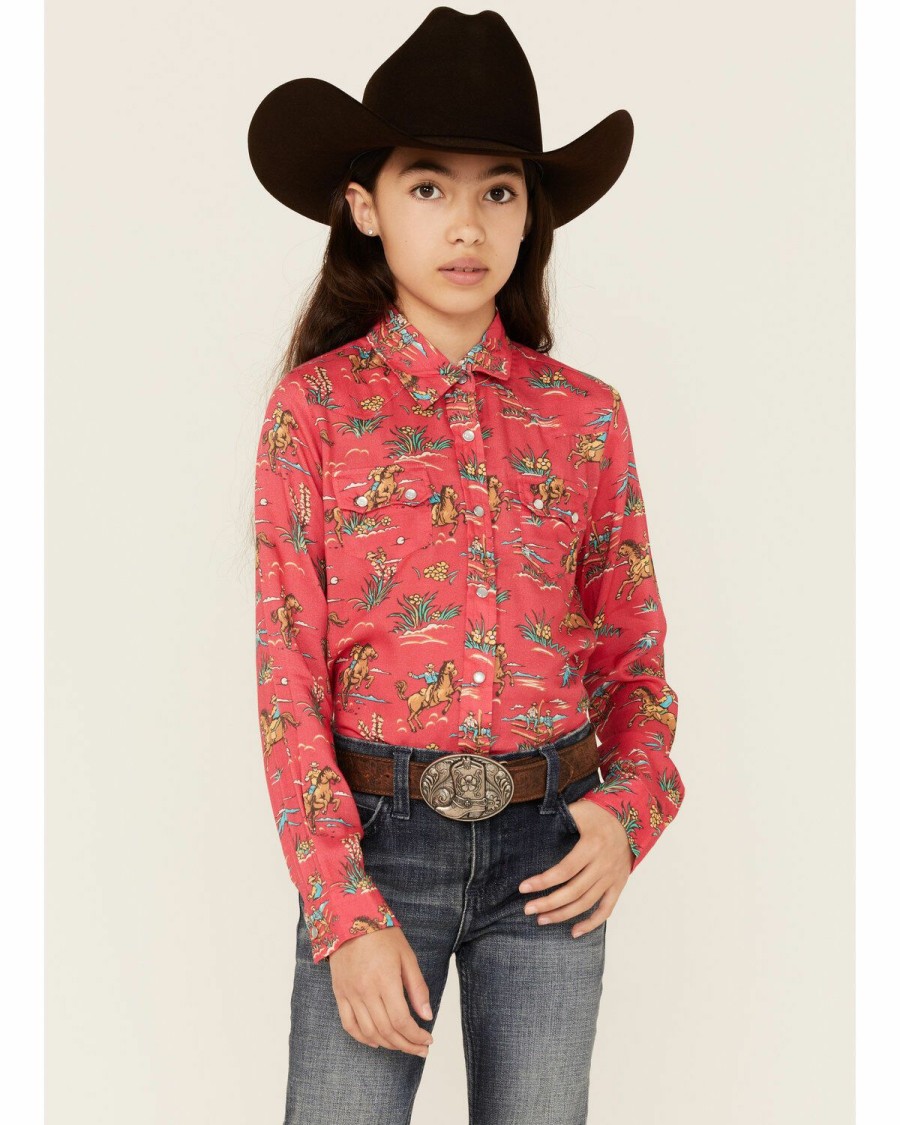 Clothing * | Roper Girls' Five Star Floral Horse Print Long Sleeve Western Snap Shirt Limited Edition