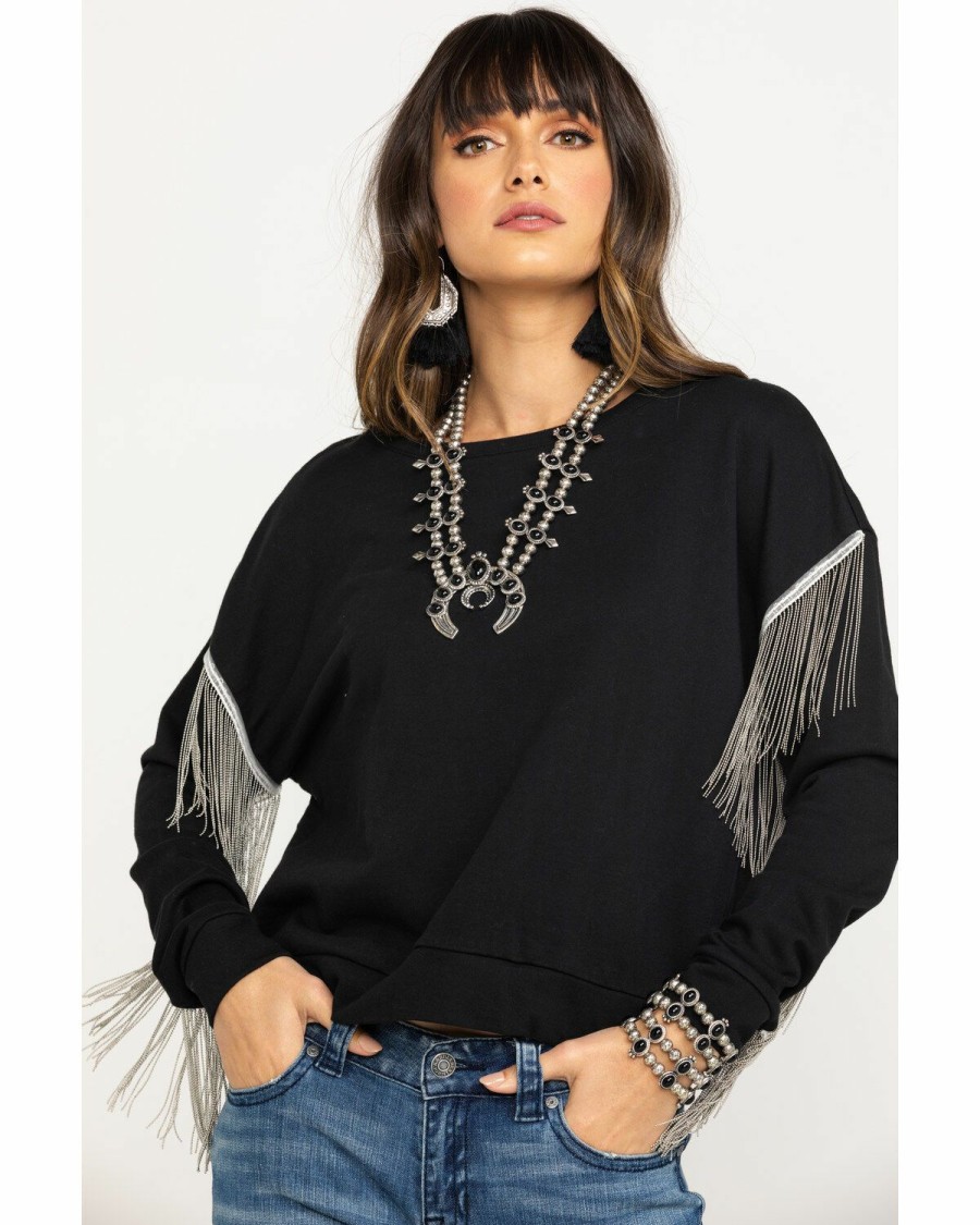 Clothing * | Roper Women'S Chain Fringe Long Sleeve Top Sale