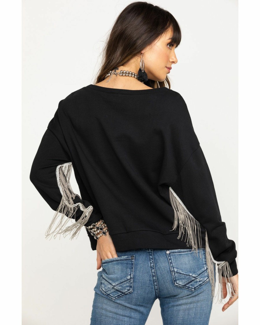 Clothing * | Roper Women'S Chain Fringe Long Sleeve Top Sale