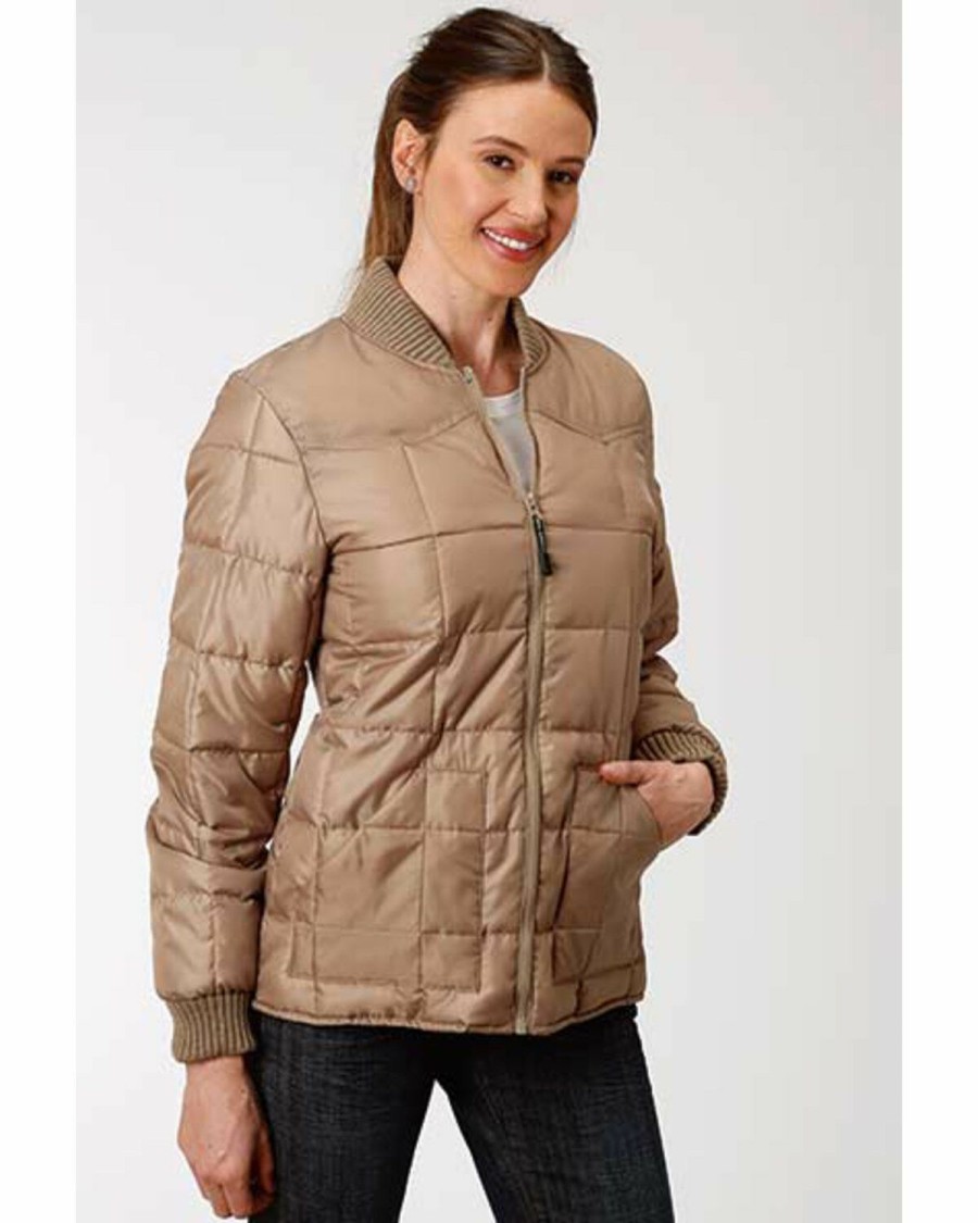 Clothing * | Roper Women'S Brown Poly Window Pane Quilted Jacket Sale