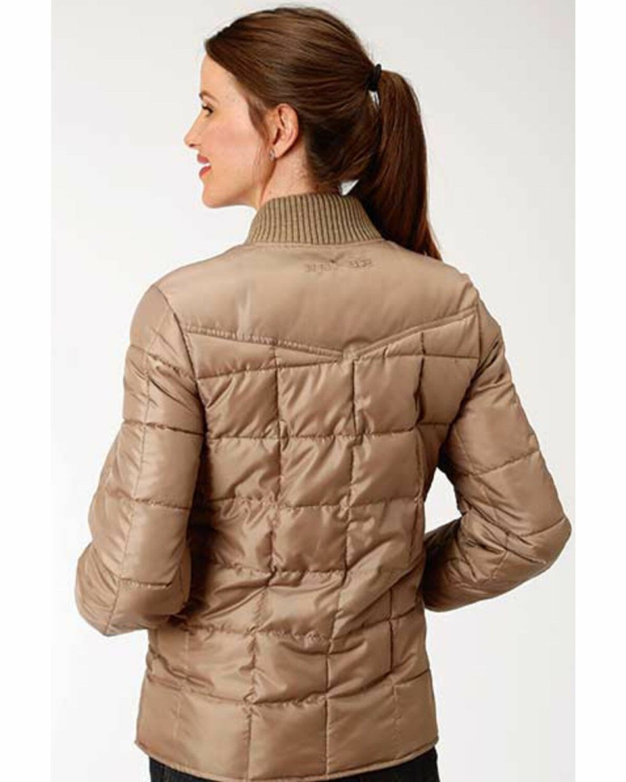 Clothing * | Roper Women'S Brown Poly Window Pane Quilted Jacket Sale