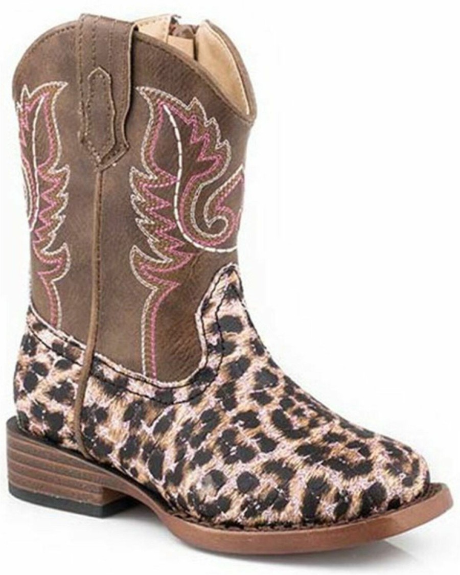 Western Boots * | Roper Toddler Girls' Glitter Leopard Western Boots Square Toe Sale