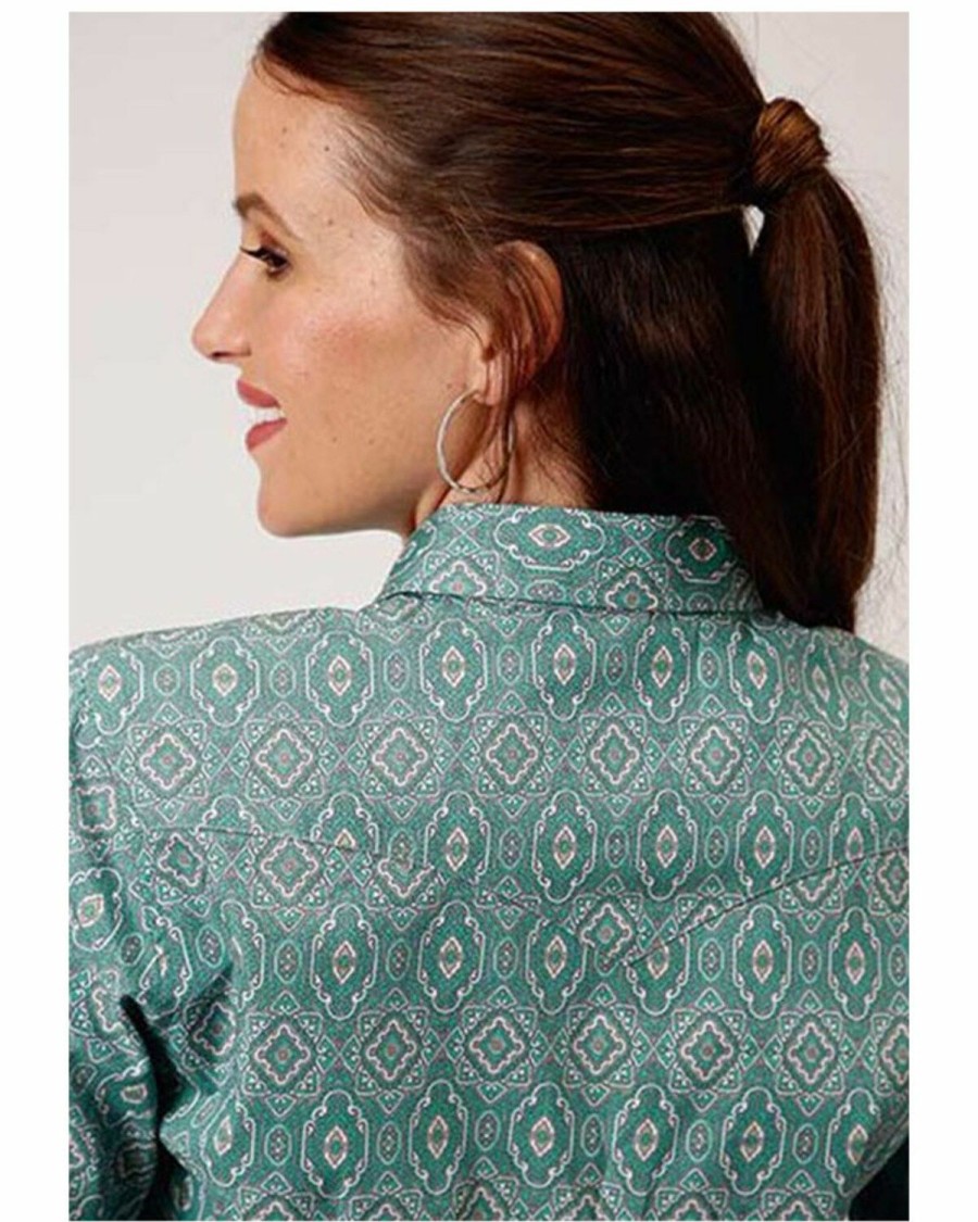 Clothing * | Roper Women'S Jade Quarry Medallion Paisley Print Long Sleeve Snap Western Core Shirt Plus Outlet