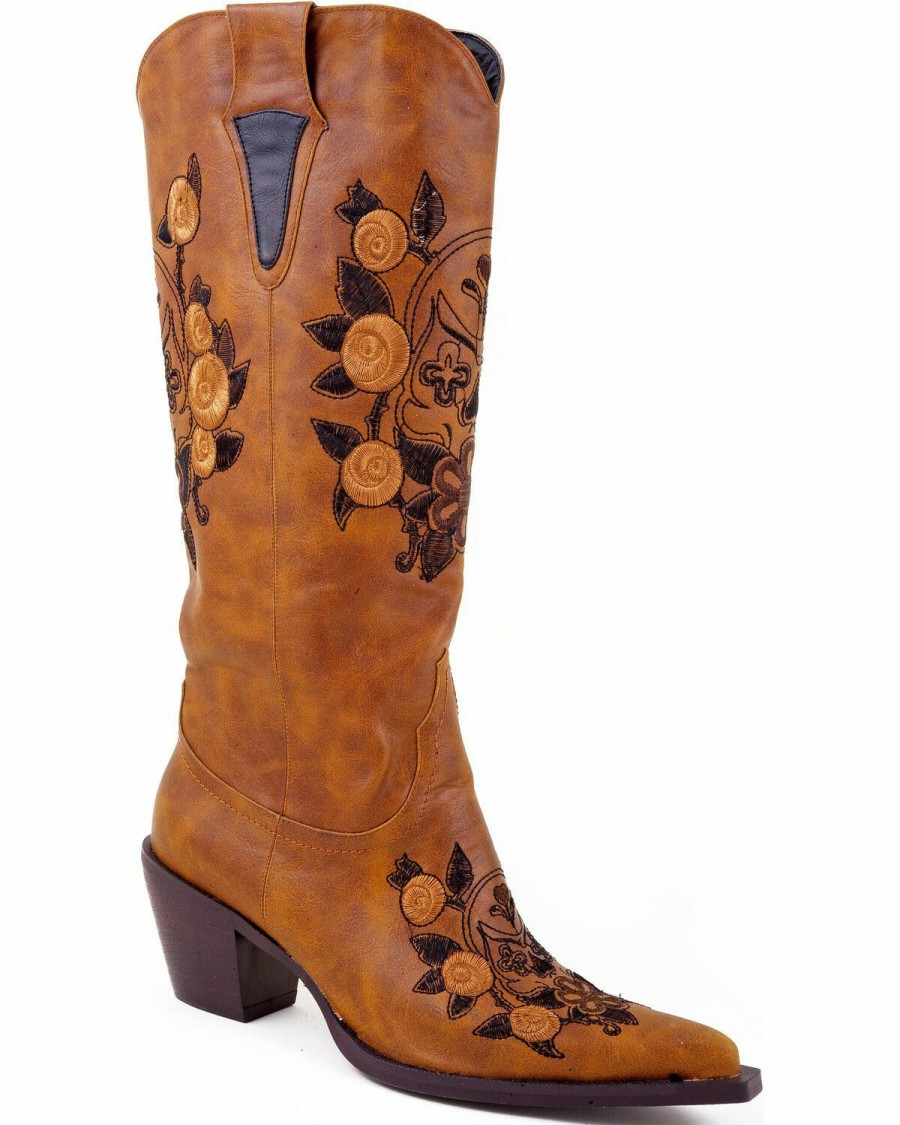 Western Boots * | Roper Women'S Floral Rose And Skull Western Boots Sale