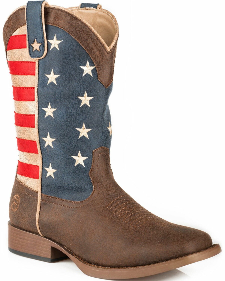 Western Boots * | Roper Men'S Brown American Patriot Western Boots Square Toe Limited Edition